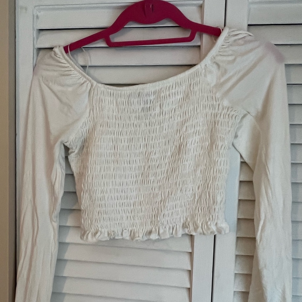 Aqua Long Sleeved White Smocked Shirt